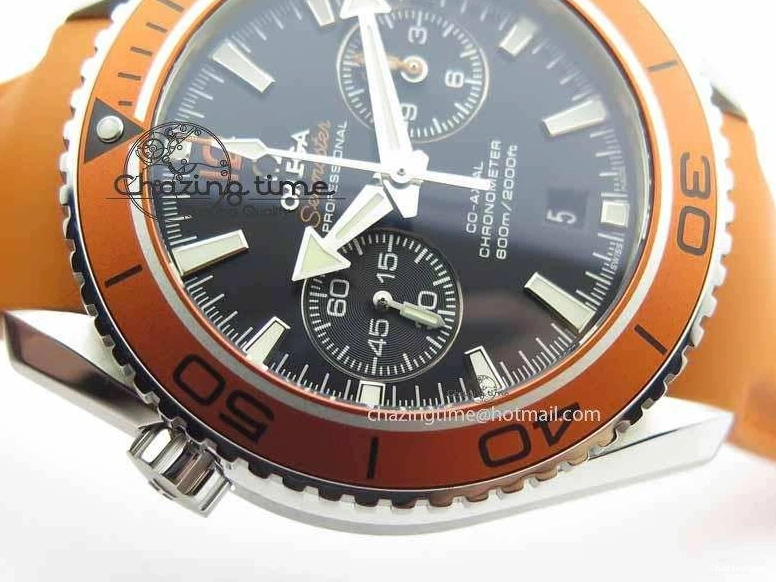 0408 Planet Ocean Master Chrono 45mm SS OM 1:1 Best Edition Black Dial On Orange Rubber Strap A Attractive 8170